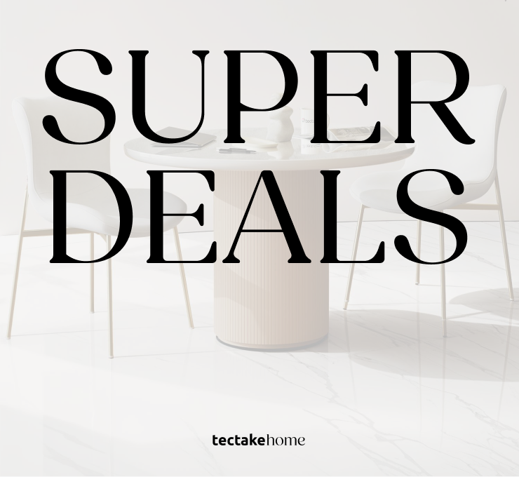 Moderný jedálenský kút tectake v minimalistickom štýle s nápisom „Superdeals“